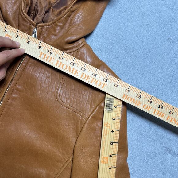 Vtg Heavyweight Leather Hoodie Jacket Men Small Wilsons Hooded Quilt line Brown - Picture 11 of 16